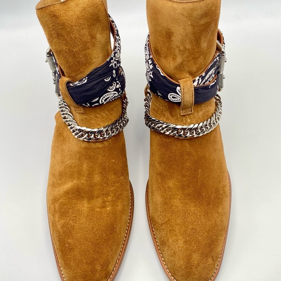 Amiri NIB suede cowboy bandana boots 43 1/2 in cognac - Picture 7 of 8